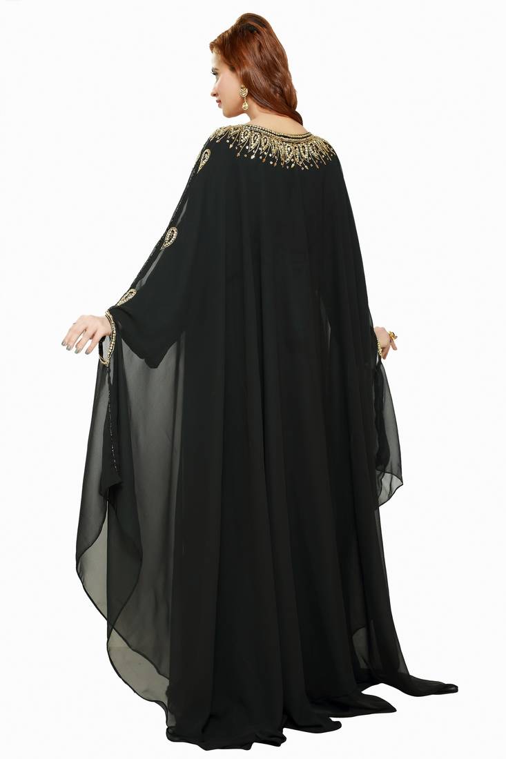 Black New Modern Moroccan Arabic Eid Kaftan Dress For Women Gown