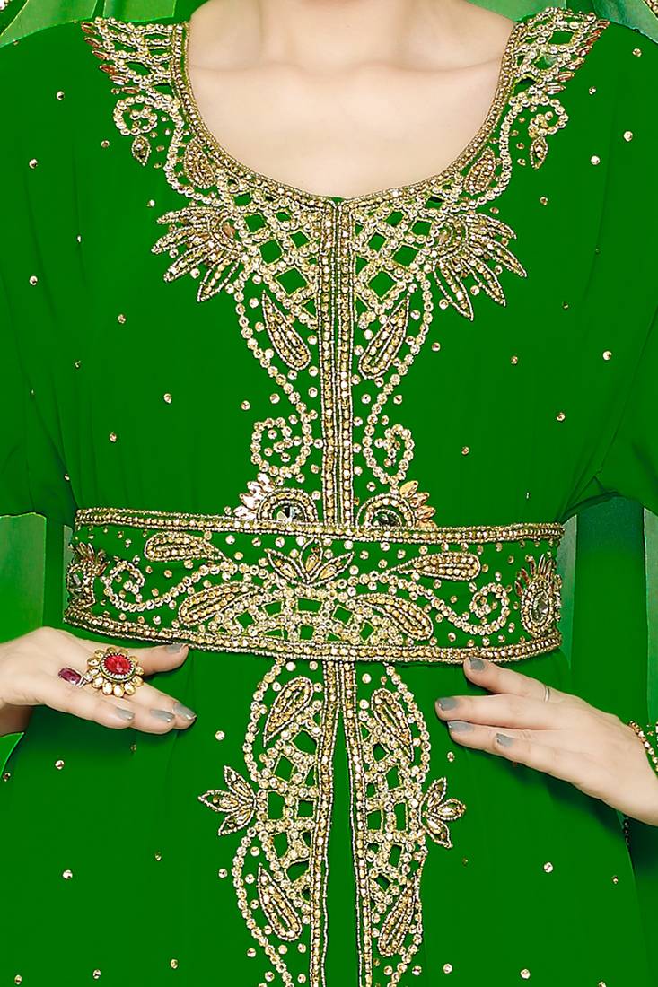 Bottle Green Morocan Arabic Islamic Kaftan Dress
