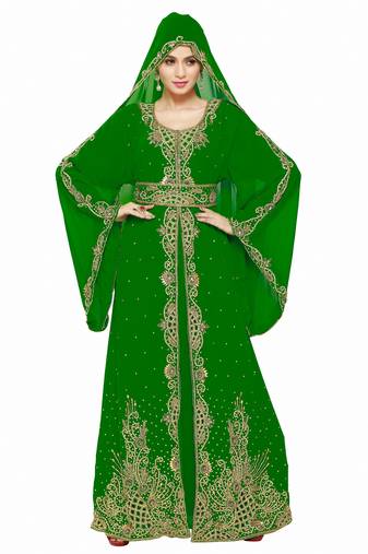 Bottle Green Morocan Arabic Islamic Kaftan Dress