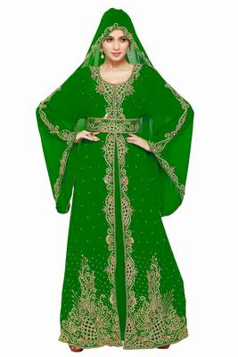 Bottle Green Morocan Arabic Islamic Kaftan Dress 1