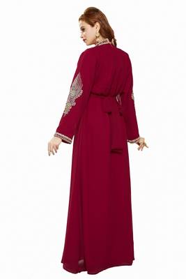 Wine Modern Islamic Arabic Kaftan Dress For Weddin Gown Party Wear Dress 2