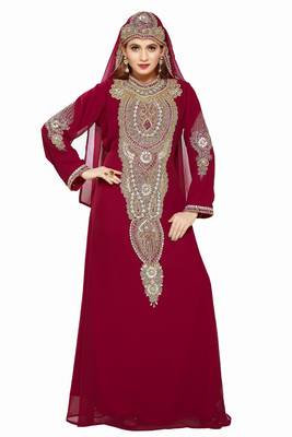 Wine Modern Islamic Arabic Kaftan Dress For Weddin Gown Party Wear Dress 1