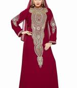 Wine Modern Islamic Arabic Kaftan Dress For Weddin Gown Party Wear Dress