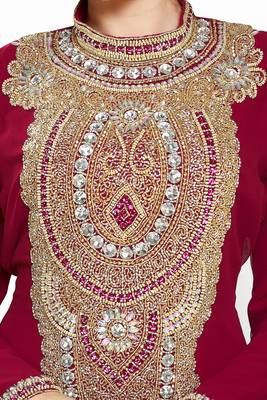 Wine Modern Islamic Arabic Kaftan Dress For Weddin Gown Party Wear Dress 3