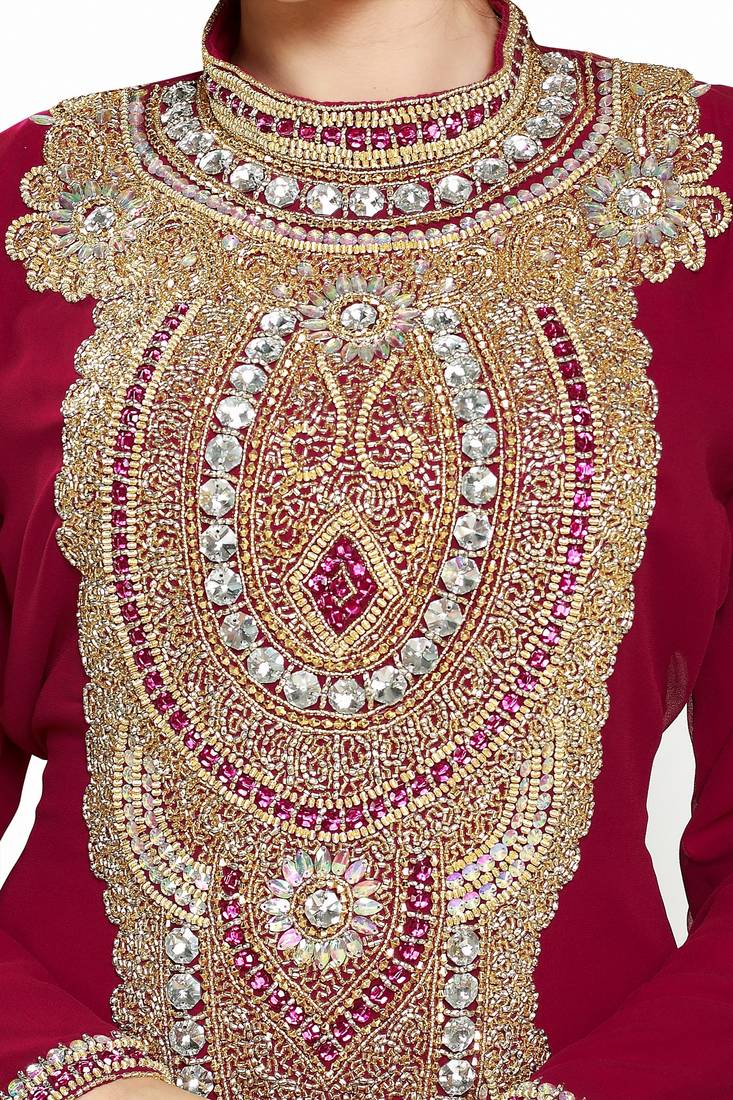 Wine Modern Islamic Arabic Kaftan Dress For Weddin Gown Party Wear Dress