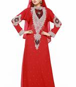 Red Royal  Moroccan Beautiful Zari Work Jilbab Jalabiya Kaftan Dress