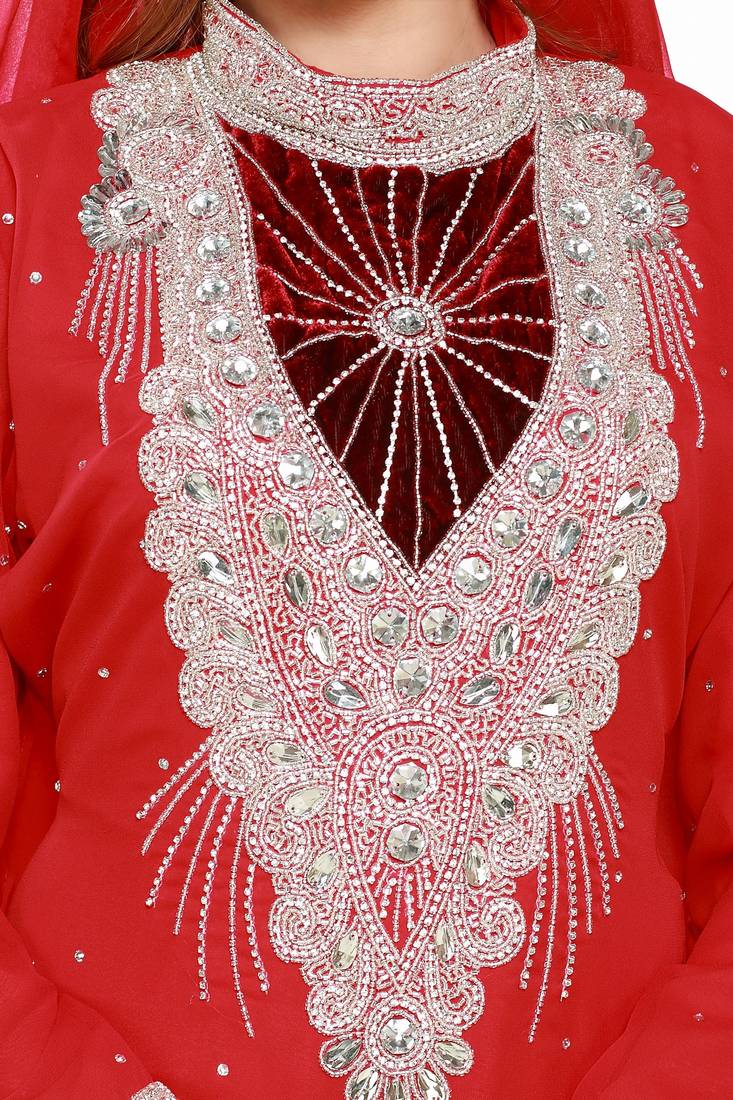 Red Royal  Moroccan Beautiful Zari Work Jilbab Jalabiya Kaftan Dress