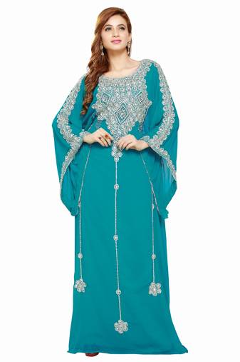 Green Gandura Moroccan Arabic Traditional Party Thobe Kaftan