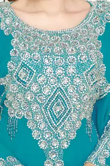 Green Gandura Moroccan Arabic Traditional Party Thobe Kaftan