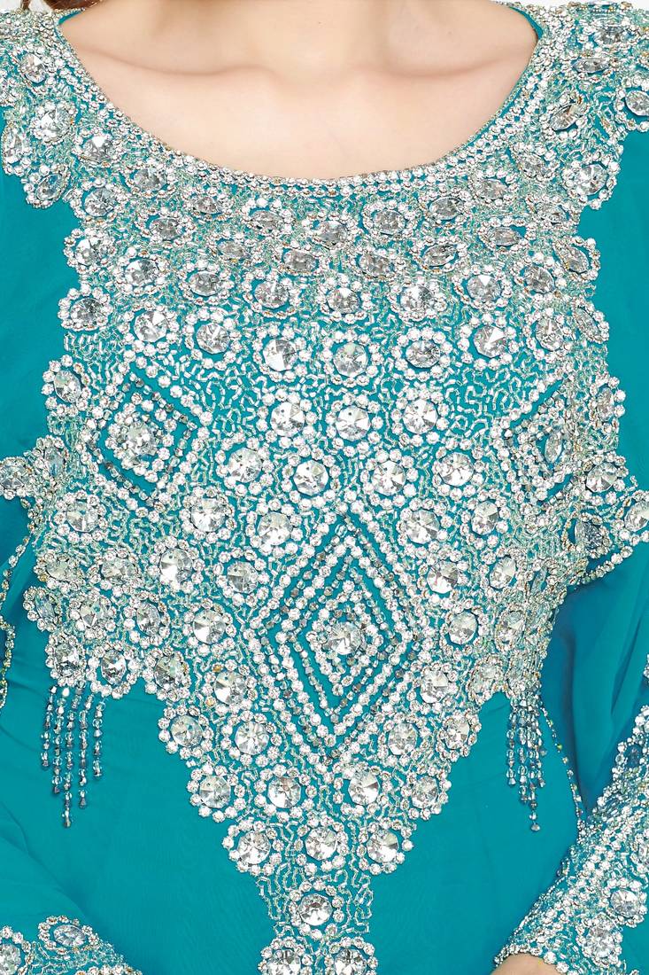 Green Gandura Moroccan Arabic Traditional Party Thobe Kaftan