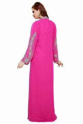 Pink Eleagnt Modern Arabic Kaftan Dress For Women Wedding Gown 2