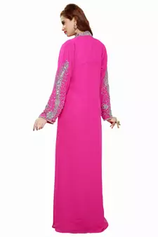 Pink Eleagnt Modern Arabic Kaftan Dress For Women Wedding Gown