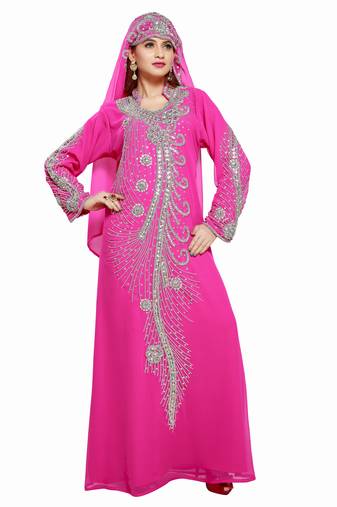 Pink Eleagnt Modern Arabic Kaftan Dress For Women Wedding Gown