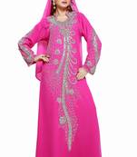 Pink Eleagnt Modern Arabic Kaftan Dress For Women Wedding Gown