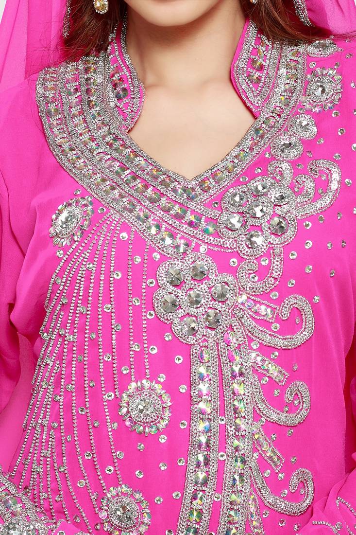 Pink Eleagnt Modern Arabic Kaftan Dress For Women Wedding Gown