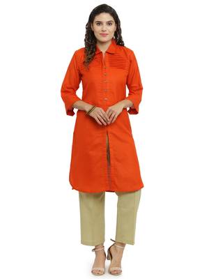 Indibelle Orange woven rayon kurti with trouser 1
