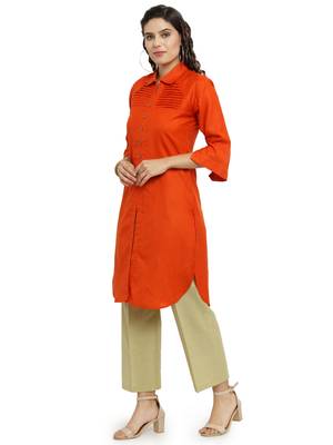 Indibelle Orange woven rayon kurti with trouser 4