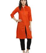 Indibelle Orange woven rayon kurti with trouser