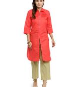 Indibelle Pink woven rayon kurti with trouser