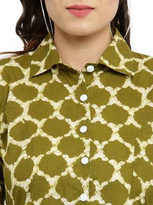 Indibelle Green woven cotton kurti with trouser 2