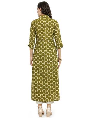 Indibelle Green woven cotton kurti with trouser 3