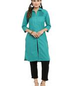 Indibelle Teal woven rayon kurti with trouser