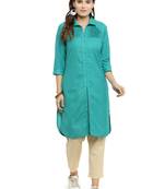 Indibelle Teal woven rayon kurti with trouser