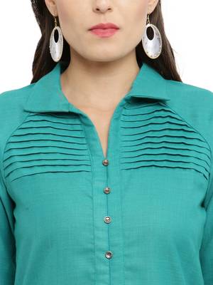 Indibelle Teal woven rayon kurti with trouser 2