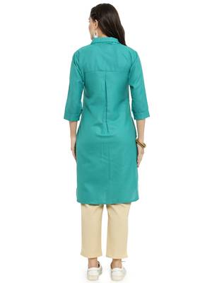 Indibelle Teal woven rayon kurti with trouser 3