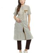 Grey woven cotton kurti with trouser
