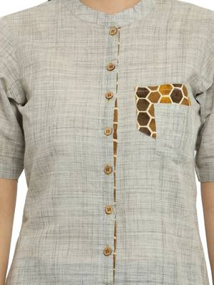 Grey woven cotton kurti with trouser 2