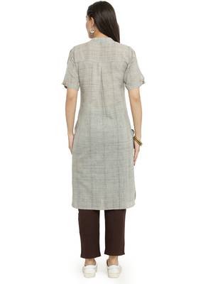 Grey woven cotton kurti with trouser 3