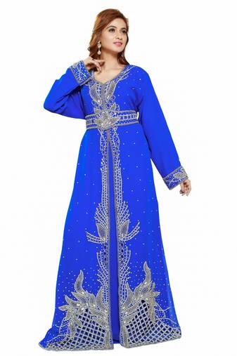 Royal blue Gandura Moroccan Arabic Traditional Party Thobe Kaftan