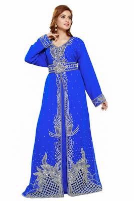Royal blue Gandura Moroccan Arabic Traditional Party Thobe Kaftan 1