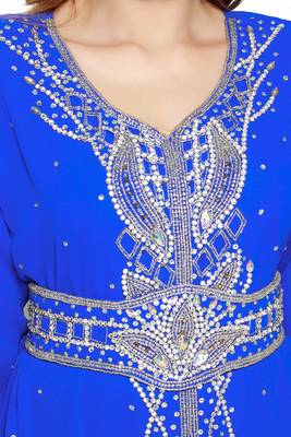Royal blue Gandura Moroccan Arabic Traditional Party Thobe Kaftan 3