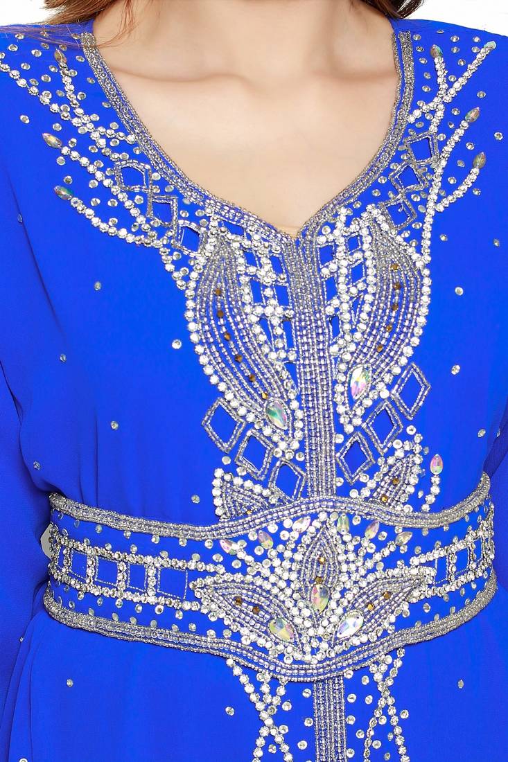 Royal blue Gandura Moroccan Arabic Traditional Party Thobe Kaftan