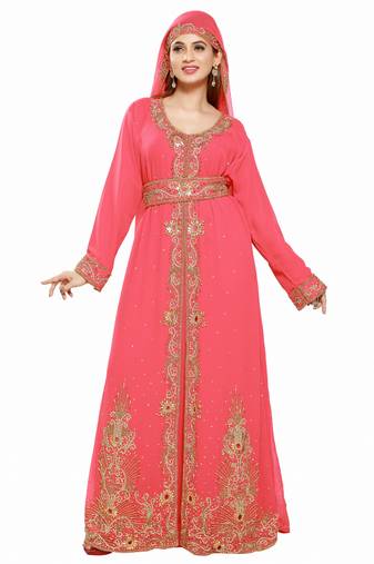 Tomato Morocan Arabic Islamic Kaftan Dress