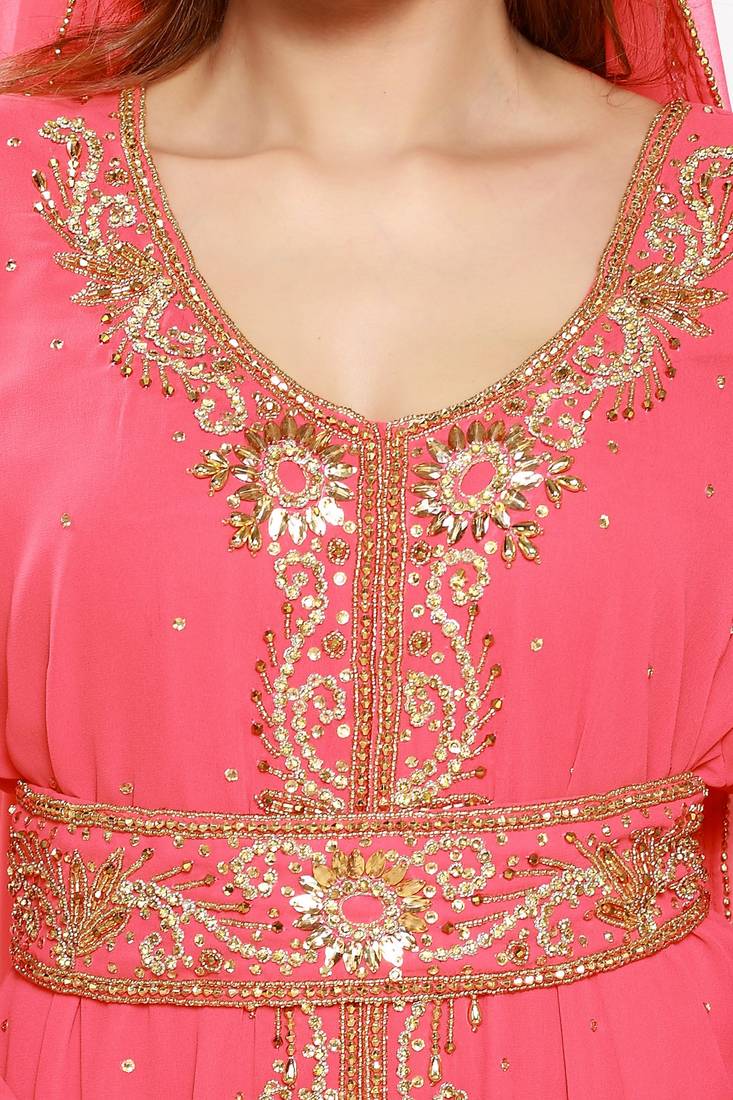 Tomato Morocan Arabic Islamic Kaftan Dress