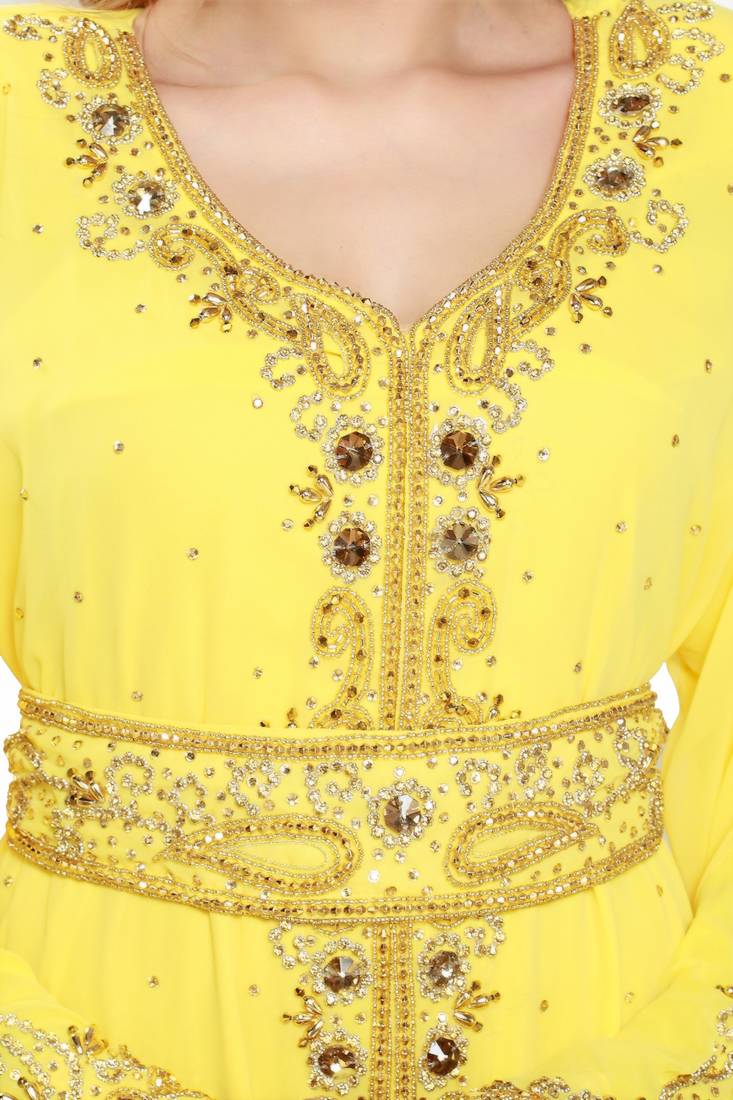 Yellow Eid Kaftan Dress Moroccan Kaftan Dress