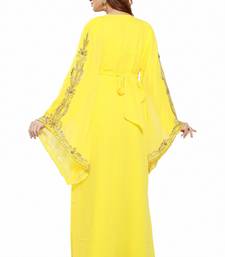 Yellow Modern Islamic Arabic Kaftan Dress For Weddin Gown Party Wear Dress