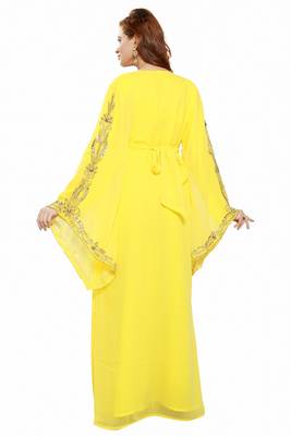 Yellow Modern Islamic Arabic Kaftan Dress For Weddin Gown Party Wear Dress 2
