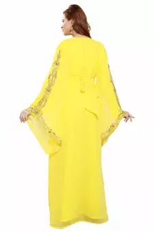Yellow Modern Islamic Arabic Kaftan Dress For Weddin Gown Party Wear Dress
