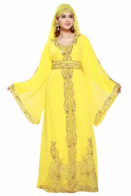 Yellow Modern Islamic Arabic Kaftan Dress For Weddin Gown Party Wear Dress 1