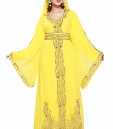 Yellow Modern Islamic Arabic Kaftan Dress For Weddin Gown Party Wear Dress