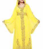 Yellow Modern Islamic Arabic Kaftan Dress For Weddin Gown Party Wear Dress