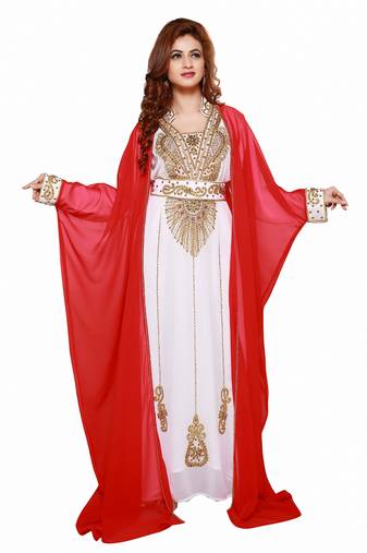 Inner Cream Jacket Red  New Moroccan Arabic Islamic Party Wear Party Dress For Women