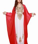 Inner Cream Jacket Red  New Moroccan Arabic Islamic Party Wear Party Dress For Women