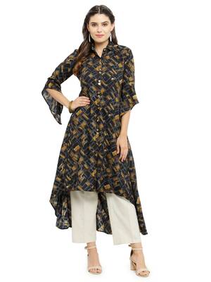 Indibelle Black woven rayon kurti with trouser 1