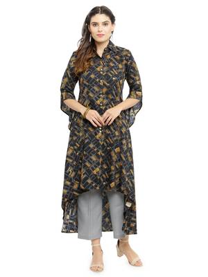 Indibelle Black woven rayon kurti with trouser 1