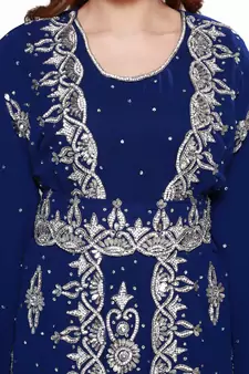 Navy Blue Royal  Moroccan Beautiful Zari Work Jilbab Jalabiya Kaftan Dress